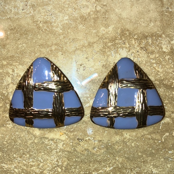 Blue and Gold Geometric Earrings - Picture 4 of 4
